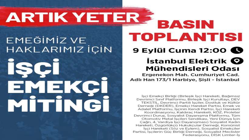 Basın toplantısına davet I ARTIK YETER mitingi geliyor