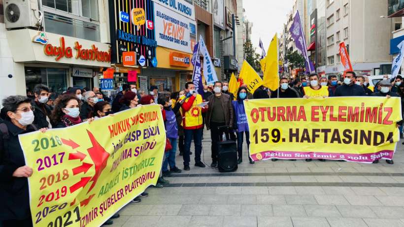 Biz haklıyız, işimize geri döneceğiz I İzmirde KHKya karşı eylem 59 haftasında