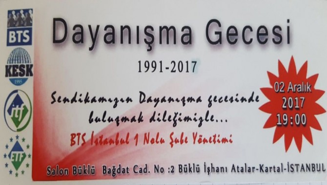 BTS Kartal'da Dayanışma Gecesi düzenliyor