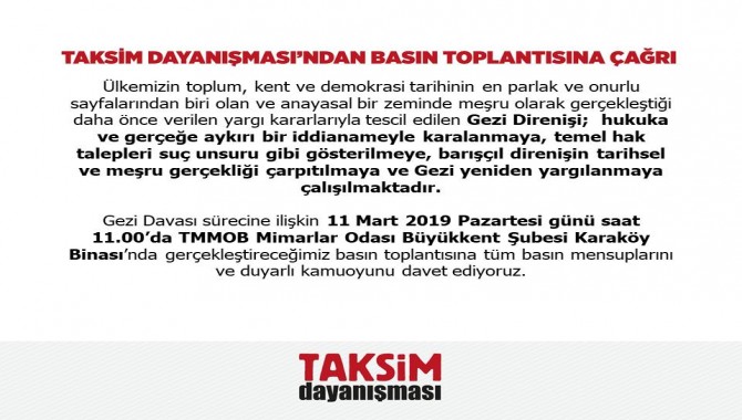 Gezi Dayanışması’ndan Gezi Davası için basın toplantısı