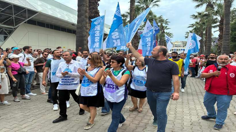 İzmir Büyükşehir Belediyesi grevine KESKten destek yürüyüşü
