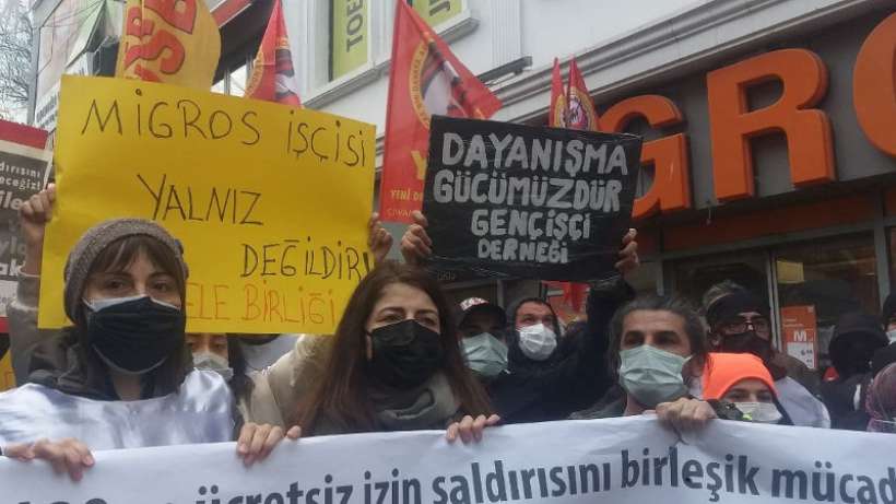 Polis engeline rağmen Migros işçileriyle dayanışma eylemi yapıldı
