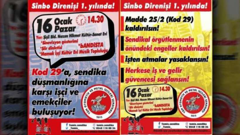 TOMİS, Sinbo direnişinin 1.yılı için bugün İstanbul’da etkinlik düzenleyecek